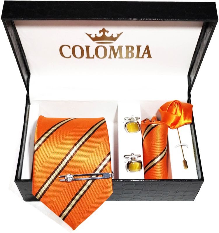 Orange Striped Necktie Set