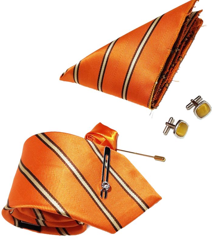 Orange Striped Necktie Set