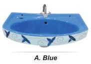 Ceramic Printed Blue Wall Hung Wash Basin for Home