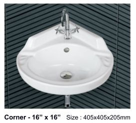 Plain Ceramic White Corner Wash Basin Modern 405x405x205mm