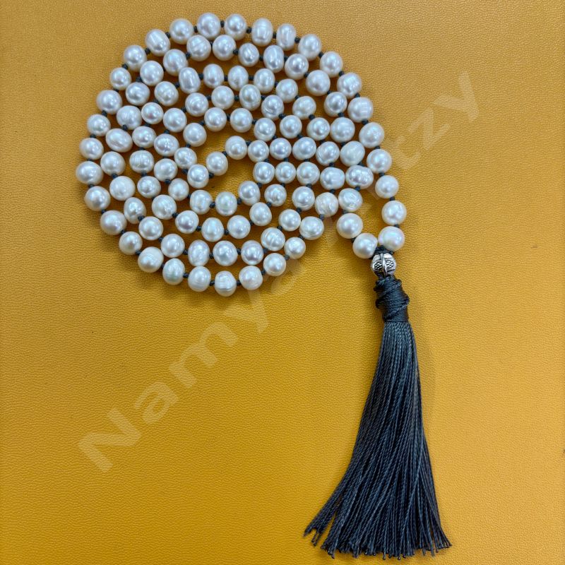 Handmade, Natural Fresh Water Pearls 108 Beads Hand-Knotted Japa MalaNecklace