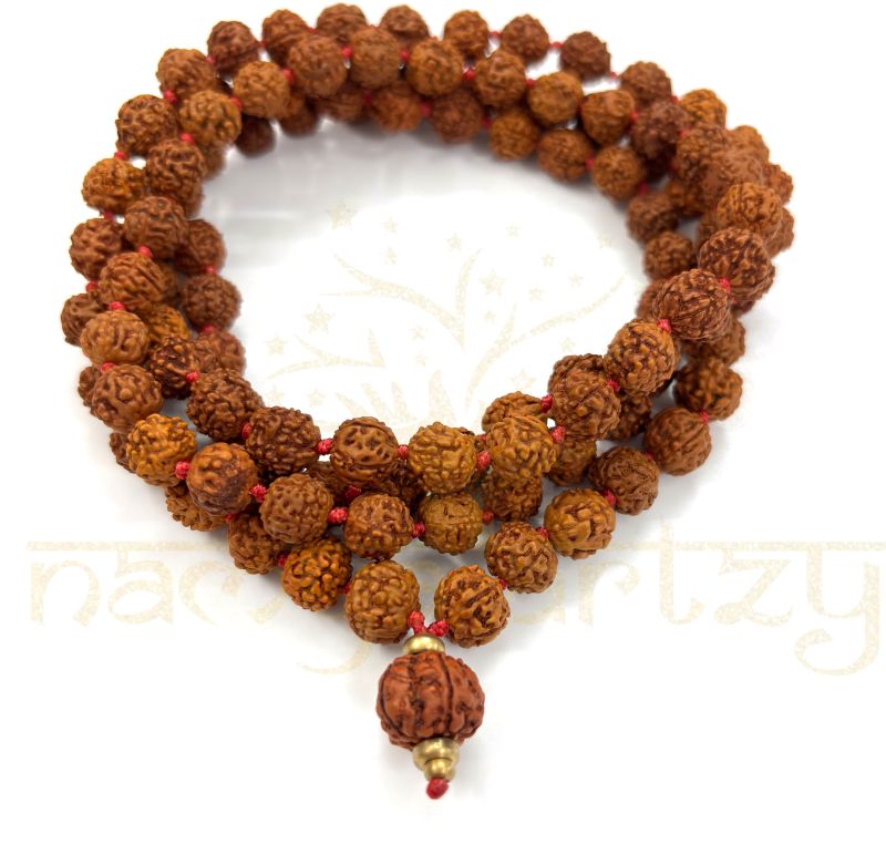 8mm Hand-knotted Mix-Faces Rudraksha Japa Mala