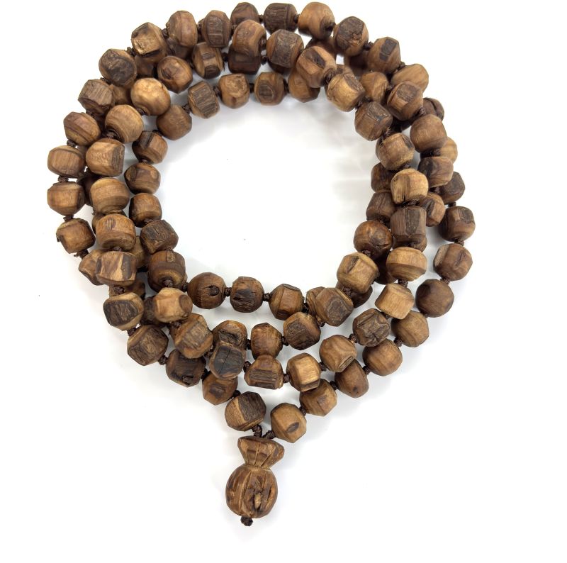 Hand-Knotted 108-Bead Sacred 6mm &AMP;AMP; 8mm Tulsi Wood Hand-Carved Rough Beads Japa Mala Meditation