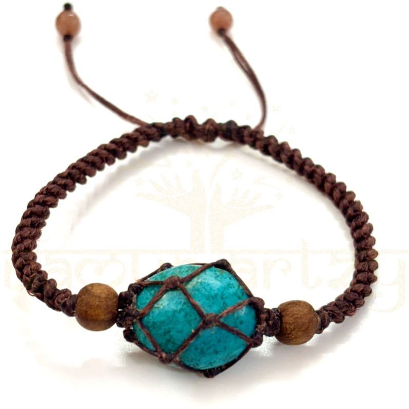 Handmade, Natural Vintage Turquoise Tumbled Gemstone Hand-Knotted Bracelet