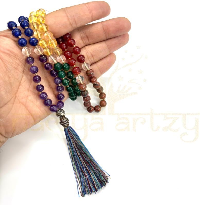 Handmade, Natural 7 Chakra Gemstone 108 Beads Hand-Knotted Japa MalaNecklace