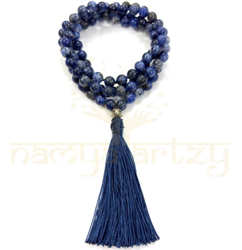 Handmade, Natural Lapiz Lazuli 108 Beads Hand-Knotted Japa MalaNecklace