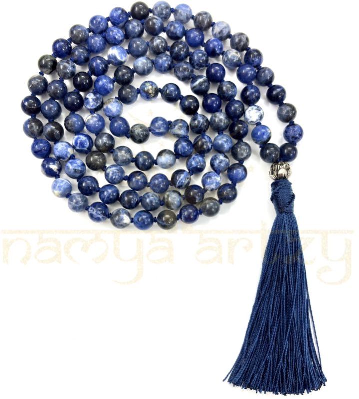 Handmade, Natural Lapiz Lazuli 108 Beads Hand-Knotted Japa MalaNecklace