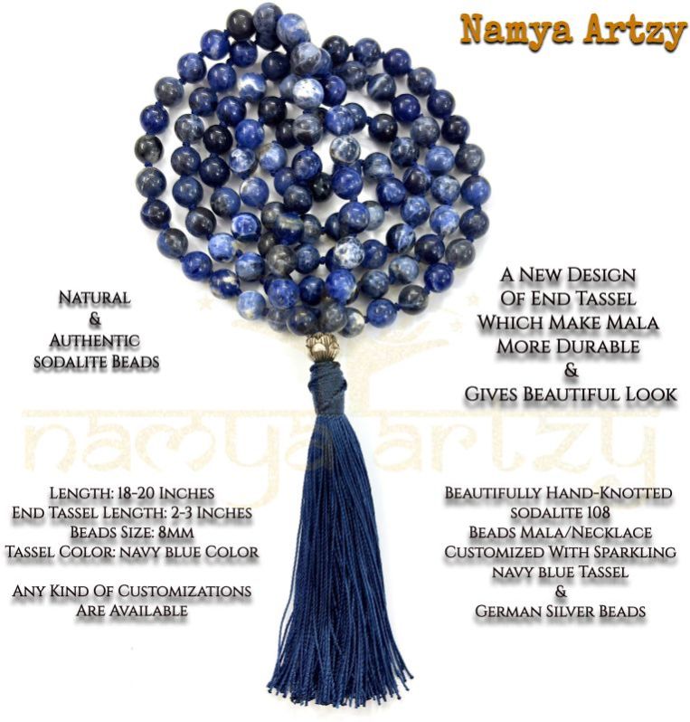 Handmade, Natural Lapiz Lazuli 108 Beads Hand-Knotted Japa MalaNecklace