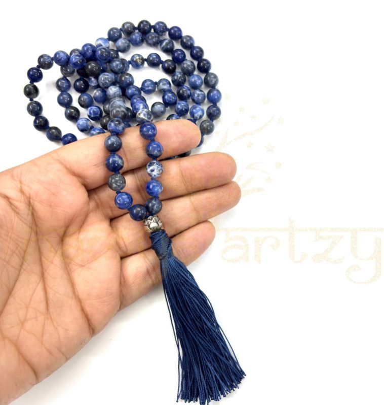 Handmade, Natural Lapiz Lazuli 108 Beads Hand-Knotted Japa MalaNecklace