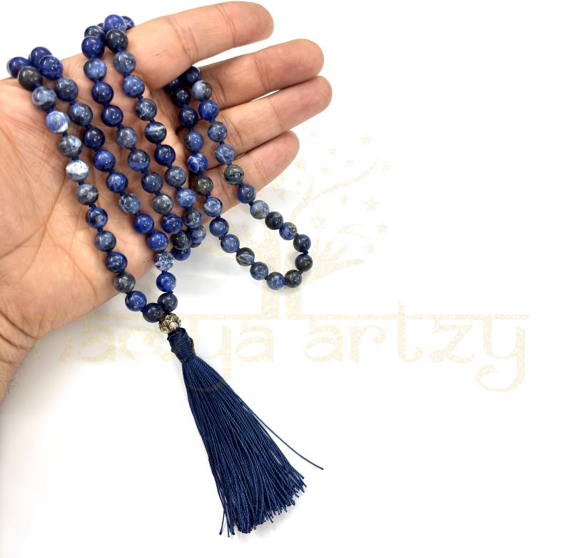 Handmade, Natural Lapiz Lazuli 108 Beads Hand-Knotted Japa MalaNecklace