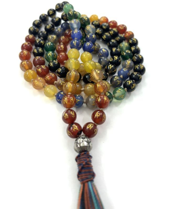 Handmade, Natural 7 Chakra Gemstone 108 Beads Hand-Knotted Japa MalaNecklace