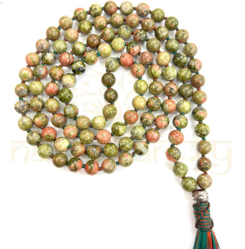 Handmade, Natural Unakite Quartz 108 Beads Hand-Knotted Japa MalaNecklace