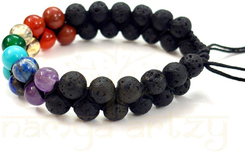 Handmade, Natural Volcano Lava 8mm 7 Chakra Gemstone Double Line Macrame Healing Bracelet