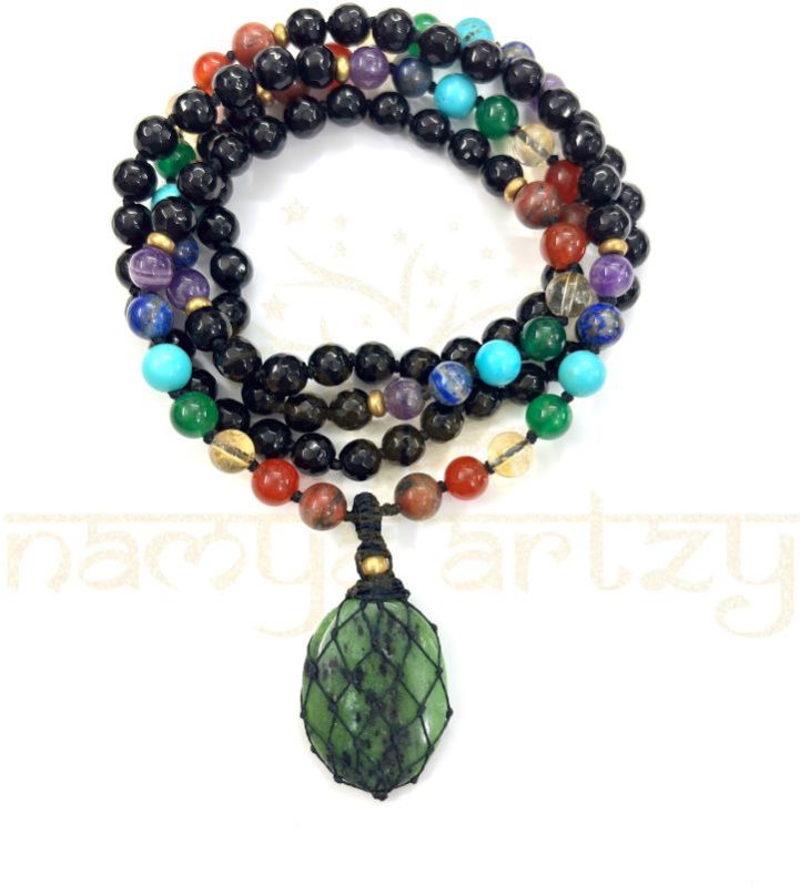 Mix of Black Onyx, Ruby Zoisite & 7 Chakra Gemstones 108 Beads Mala/necklace