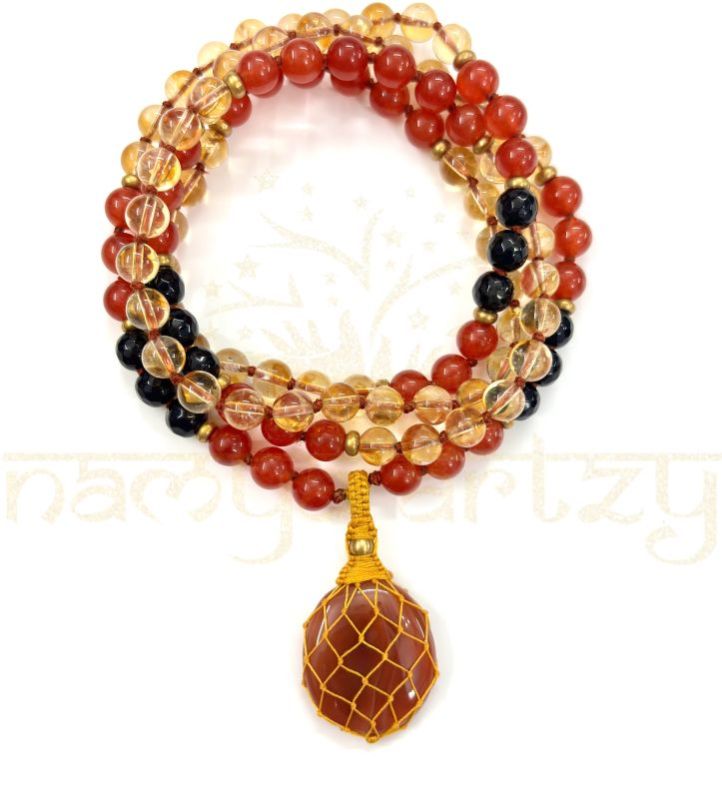 Mix of Citrine & Carnelian, Black Onyx Gemstones 108 Beads Mala/necklace