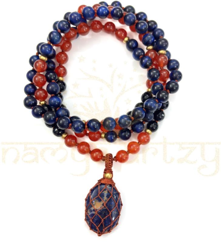 Mix of Lapis & Carnelian, Black Onyx Gemstones 108 Beads Mala/necklace