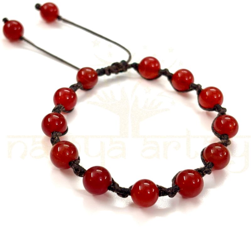 Handmade, Natural 8mm Red Onyx Gemstone Hand-Knotted Macrame Healing Bracelet