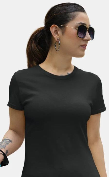 Black Solid Tshirt for Women
