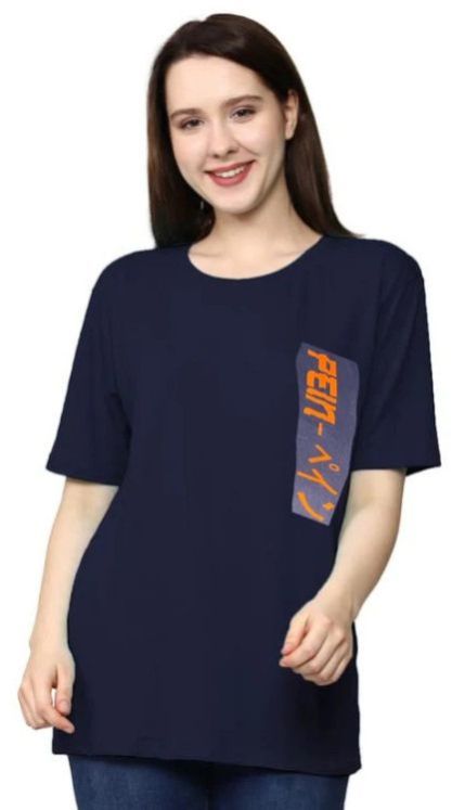 Women Printed Blue Oversized Tshirt