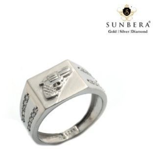925 Sterling Silver Men's Ring Gun Logo and CZ Diamond
