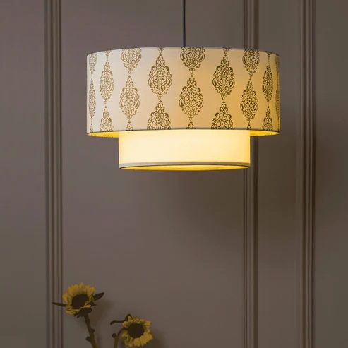 Block Printed Fabric Reeve Decorative Lights, Color : off White