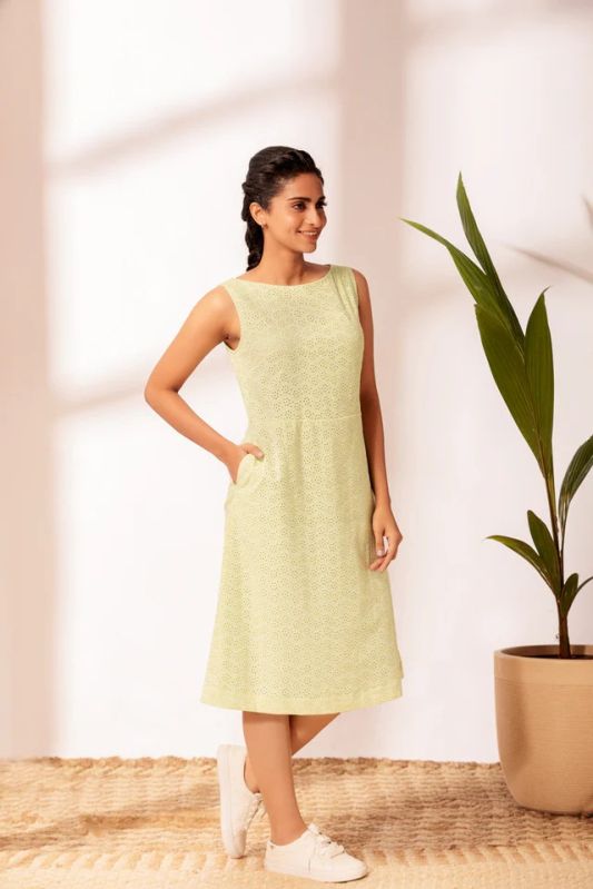 Boat Neck Schiffli Women Dress