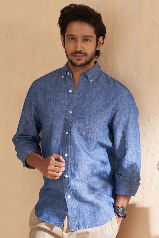 Indigo Linen Mens Shirt