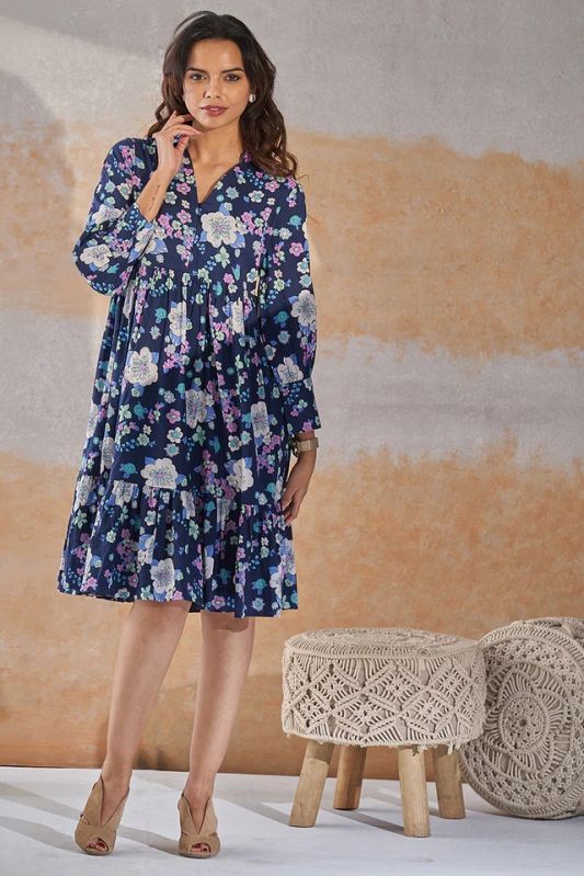Navy Floral Women Dress