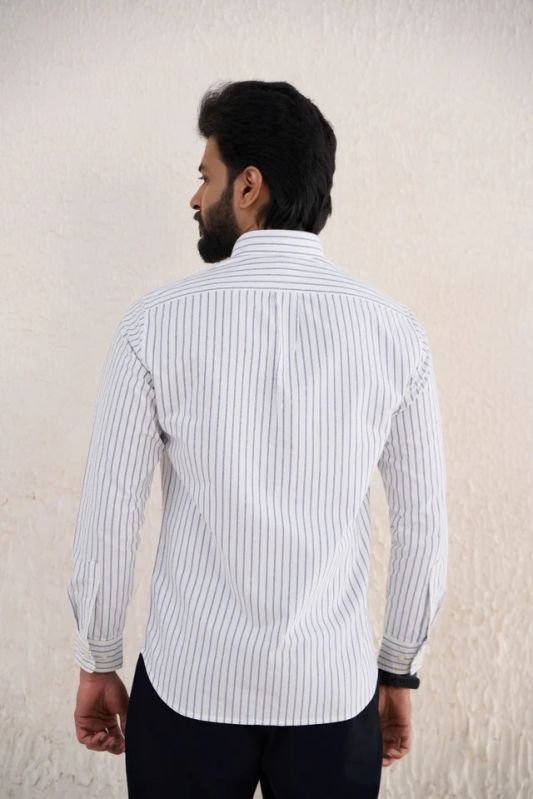 White Black Striped Mens Cotton Shirt