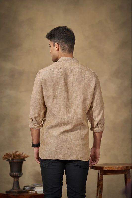 Warm Khakhi Mens Linen Shirt