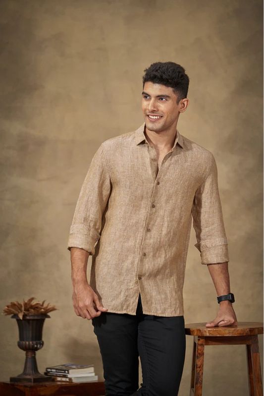 Warm Khakhi Mens Linen Shirt