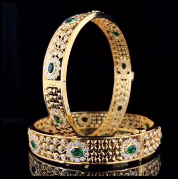 Lab Grown Diamond and Emerald Women Gemstone Bangles