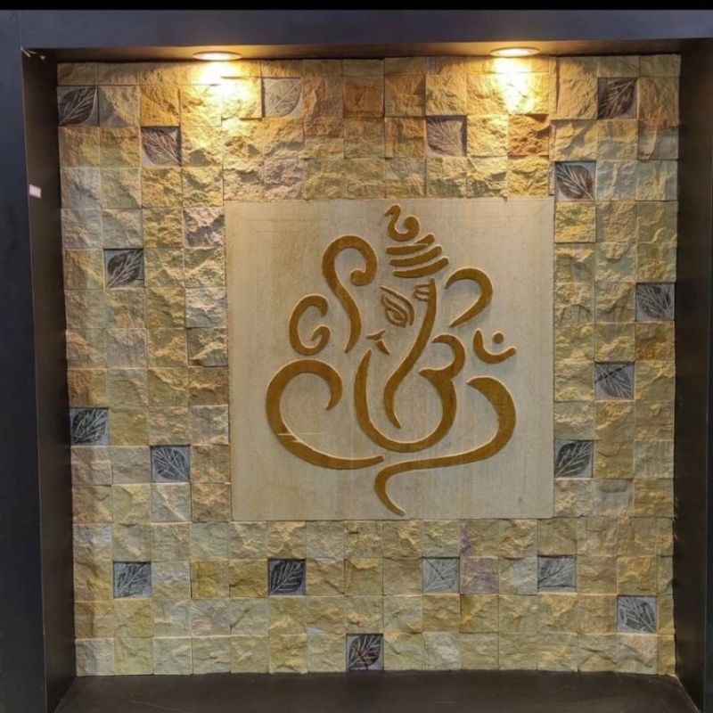 2D Ganesha Yellow Stone Wall Mural