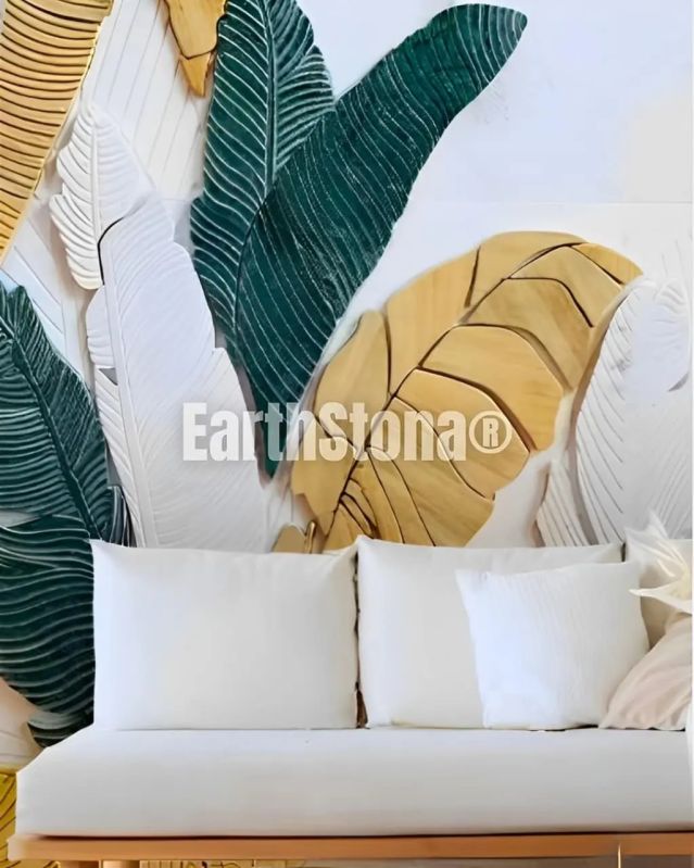 Banana Leaf Pattern Stone Wall Carving Art