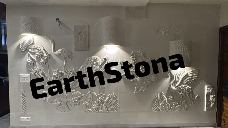 Bird Leaf Crane Design Stone Wall Carving Art