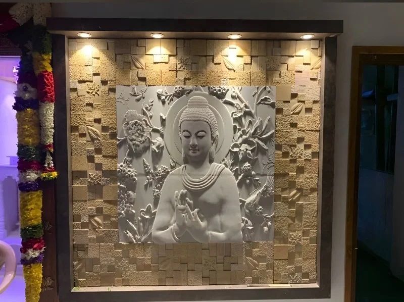 Buddha Leaf & Bird Stone Wall Mural