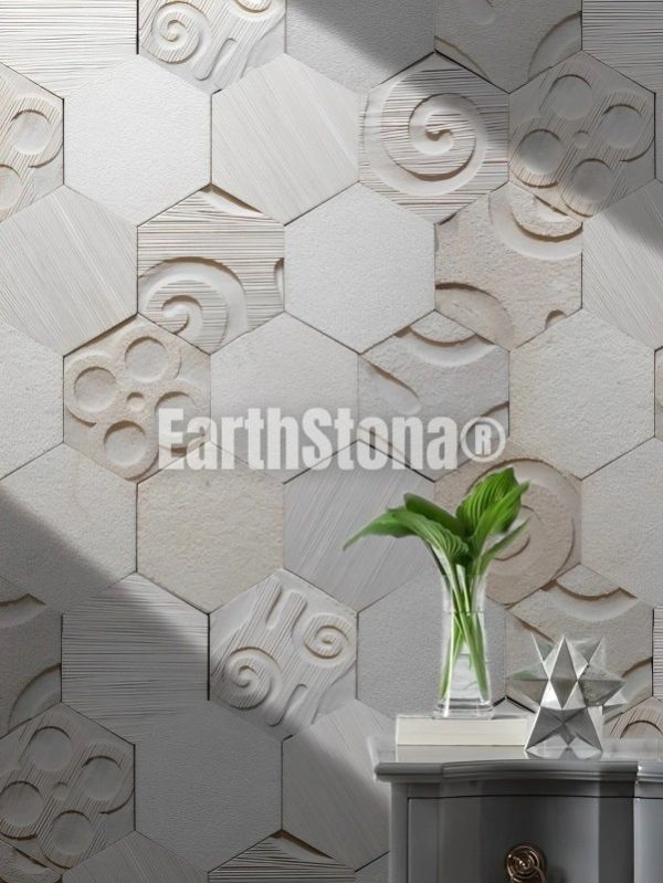 Carved Hexagonal Shape Stone Wall Panel