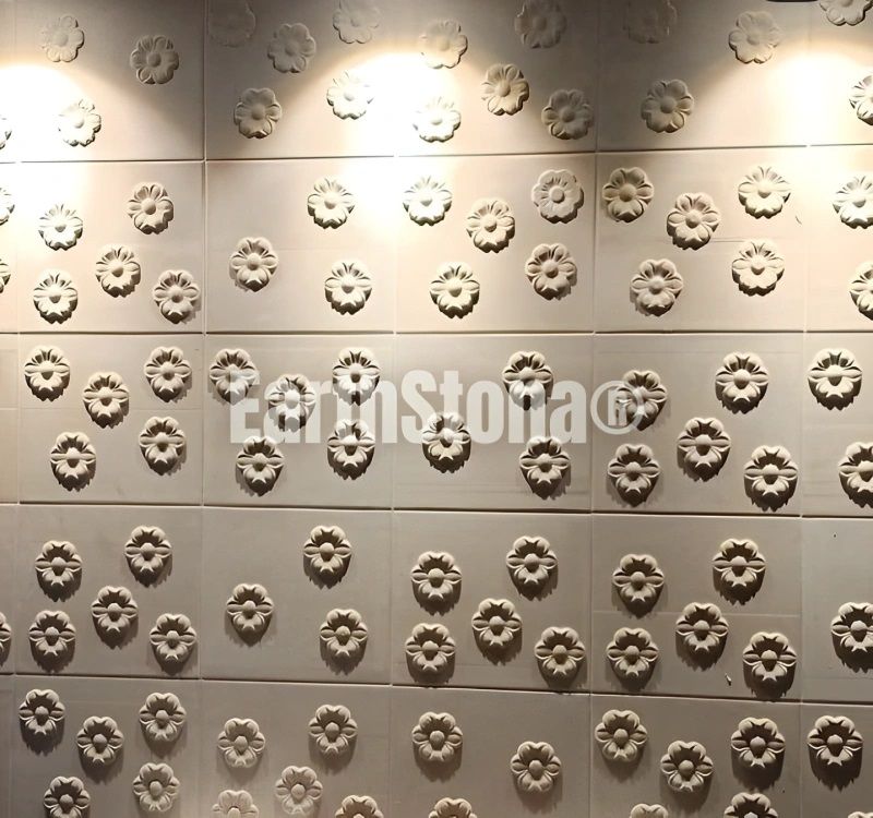 Flower Pattern Natural Stone Carving Wall Art