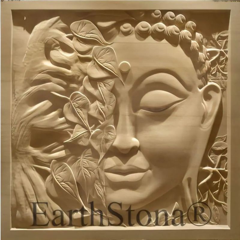 Half Face Buddha & Tree Stone Wall Mural