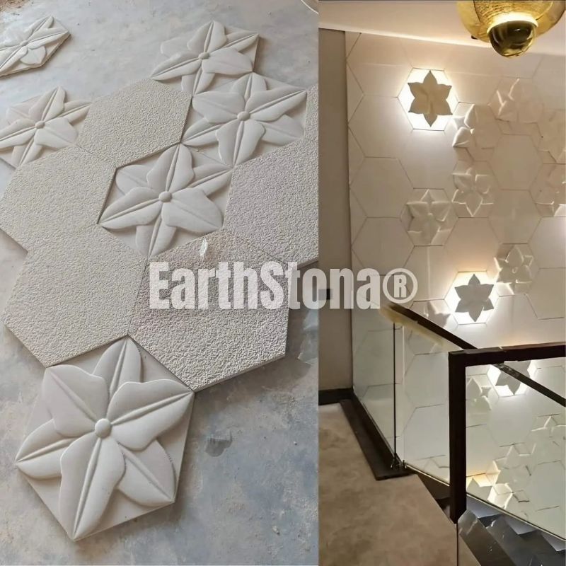 Hexagonal Shape Stone Carving Wall Art