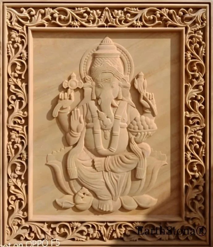 Sitting Ganesh Ji Stone Wall Mural