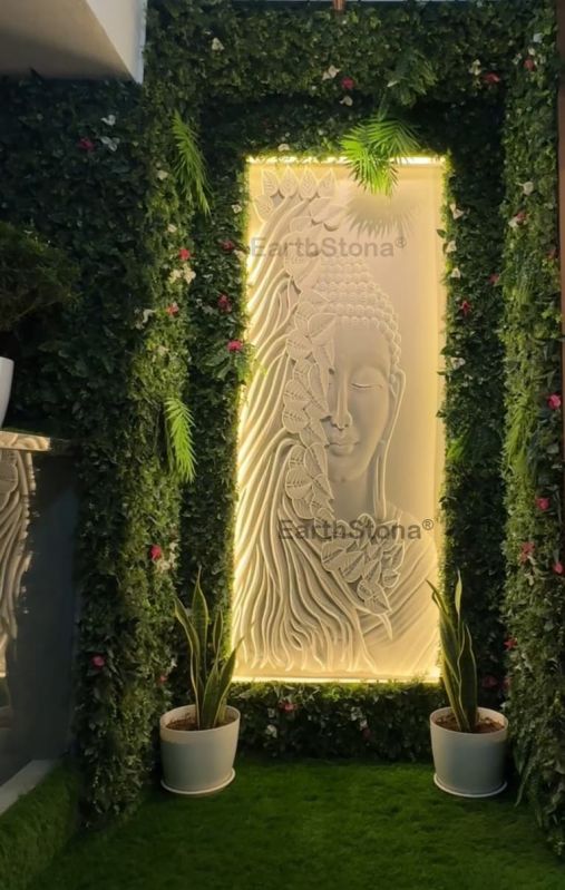 Vertical Calm Lord Buddha Wall Mural with Tree Leaf