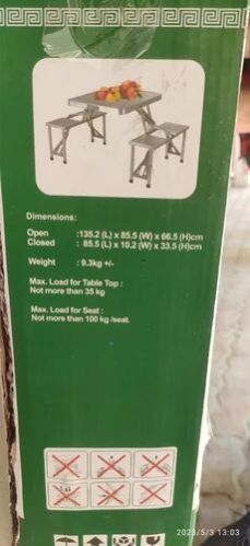Aluminium Picnic Table Folding Seater, Color : Silver