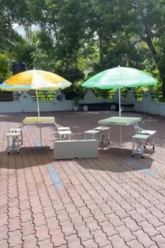 Aluminum Picnic Folding Table With Umbrella, Color : Silver for Hotel
