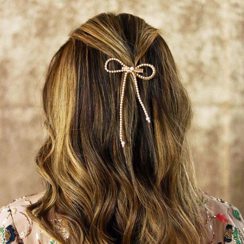Gold Pearl Women Hair Bow Alligator Clip
