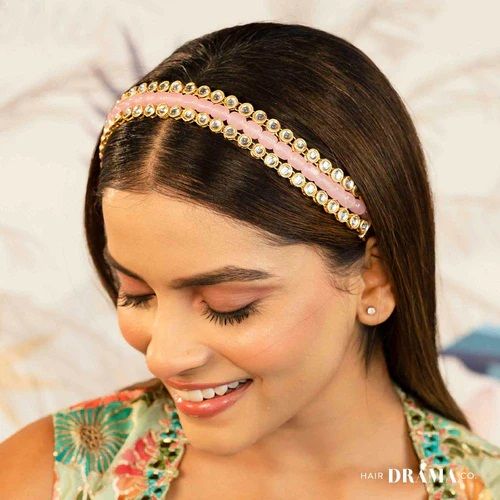 Metal Gold Plated Women Hair Band, Color : Light Pink