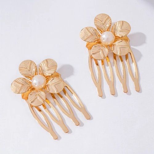 Gold Set Of 2 Bloom Pearl Hair Comb For Women