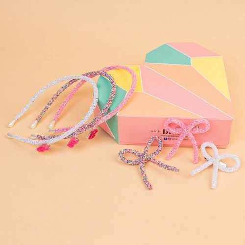 Pink & White Barbie Glitter Gift Box With 3 Hair Bands And 3 Hair Bows