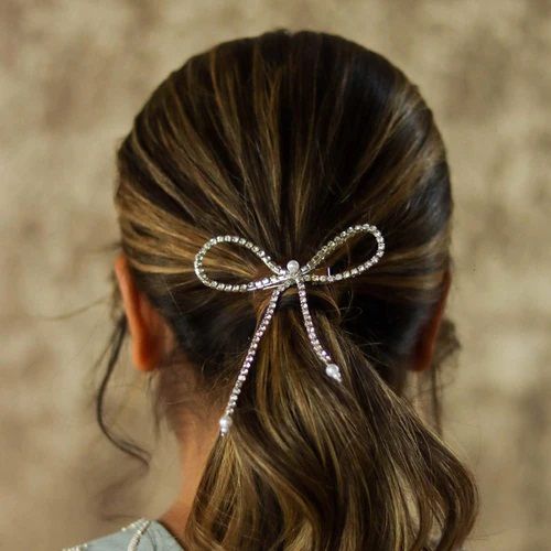 Silver Crystal Women Hair Bow Alligator Clip
