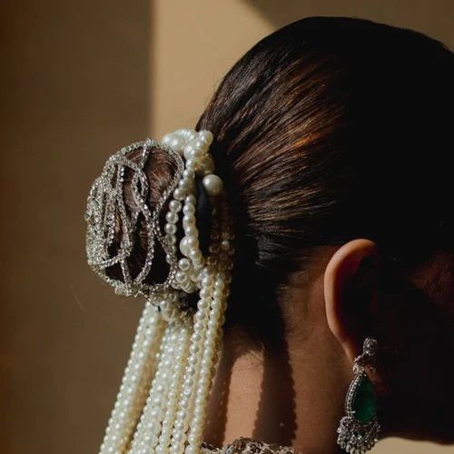 Silver Rose Crystal Hair Bun Clip